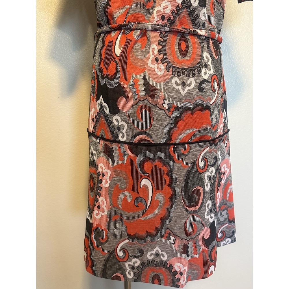 Vintage 1970s Joan Curtis Dress Zip Front Paisley MOD Print Dagger Collar Belt M - Picture 9 of 10